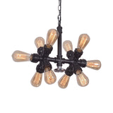 Exposed Bulb Chandelier Light Farmhouse Style Metal 10 Heads Black Pendant Lamp with Sputnik Design Clearhalo 'Cast Iron' 'Ceiling Lights' 'Chandeliers' 'Industrial Chandeliers' 'Industrial' 'Metal' 'Middle Century Chandeliers' 'Rustic Chandeliers' 'Tiffany' Lighting' 331284