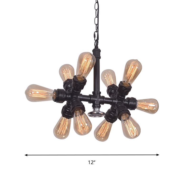 Exposed Bulb Chandelier Light Farmhouse Style Metal 10 Heads Black Pendant Lamp with Sputnik Design Clearhalo 'Cast Iron' 'Ceiling Lights' 'Chandeliers' 'Industrial Chandeliers' 'Industrial' 'Metal' 'Middle Century Chandeliers' 'Rustic Chandeliers' 'Tiffany' Lighting' 331285