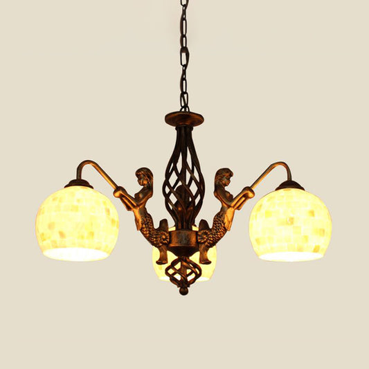 Spherical Shell Ceiling Chandelier Tiffany Style 5/9/11 Lights Bronze Suspension Lighting 3 Bronze Clearhalo 'Ceiling Lights' 'Chandeliers' 'Industrial' 'Middle Century Chandeliers' 'Tiffany Chandeliers' 'Tiffany close to ceiling' 'Tiffany' Lighting' 331302