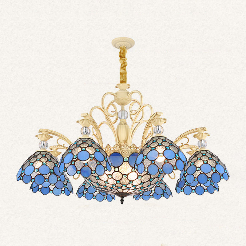 Blue Beaded Chandelier Mediterranean 6/9/11 Lights Stained Art Glass Hanging Pendant Light for Bedroom Clearhalo 'Ceiling Lights' 'Chandeliers' 'Industrial' 'Middle Century Chandeliers' 'Tiffany Chandeliers' 'Tiffany close to ceiling' 'Tiffany' Lighting' 331316