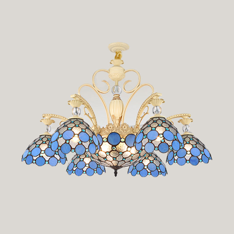 Blue Beaded Chandelier Mediterranean 6/9/11 Lights Stained Art Glass Hanging Pendant Light for Bedroom Clearhalo 'Ceiling Lights' 'Chandeliers' 'Industrial' 'Middle Century Chandeliers' 'Tiffany Chandeliers' 'Tiffany close to ceiling' 'Tiffany' Lighting' 331320