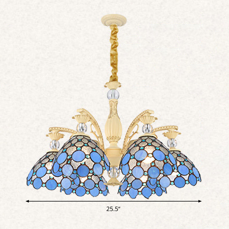 Blue Beaded Chandelier Mediterranean 6/9/11 Lights Stained Art Glass Hanging Pendant Light for Bedroom Clearhalo 'Ceiling Lights' 'Chandeliers' 'Industrial' 'Middle Century Chandeliers' 'Tiffany Chandeliers' 'Tiffany close to ceiling' 'Tiffany' Lighting' 331323
