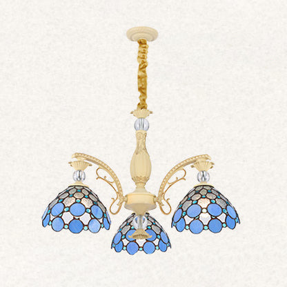 Blue Beaded Chandelier Mediterranean 6/9/11 Lights Stained Art Glass Hanging Pendant Light for Bedroom 3 Blue Clearhalo 'Ceiling Lights' 'Chandeliers' 'Industrial' 'Middle Century Chandeliers' 'Tiffany Chandeliers' 'Tiffany close to ceiling' 'Tiffany' Lighting' 331326