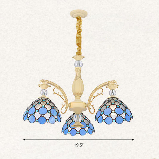 Blue Beaded Chandelier Mediterranean 6/9/11 Lights Stained Art Glass Hanging Pendant Light for Bedroom Clearhalo 'Ceiling Lights' 'Chandeliers' 'Industrial' 'Middle Century Chandeliers' 'Tiffany Chandeliers' 'Tiffany close to ceiling' 'Tiffany' Lighting' 331327