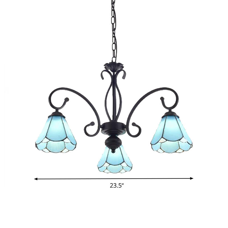 Black 5/6/8 Lights Chandelier Light Fixture Tiffany Style Blue Glass Cone Hanging Lamp Kit Clearhalo 'Ceiling Lights' 'Chandeliers' 'Industrial' 'Middle Century Chandeliers' 'Tiffany Chandeliers' 'Tiffany close to ceiling' 'Tiffany' Lighting' 331377