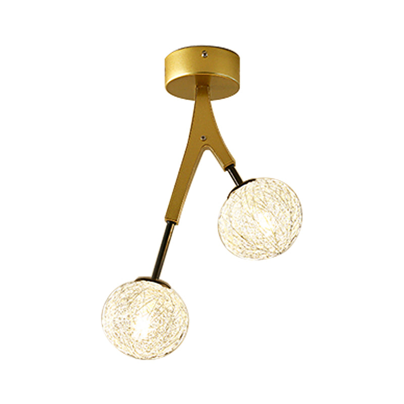 Handwoven Ball Semi Flush Light Fixture Modern 1 Head Ceiling Flush Mount in Gold Finish Clearhalo 'Ceiling Lights' 'Close To Ceiling Lights' 'Close to ceiling' 'Flush mount' Lighting' 331390