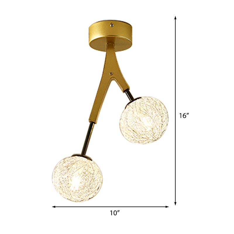 Handwoven Ball Semi Flush Light Fixture Modern 1 Head Ceiling Flush Mount in Gold Finish Clearhalo 'Ceiling Lights' 'Close To Ceiling Lights' 'Close to ceiling' 'Flush mount' Lighting' 331391