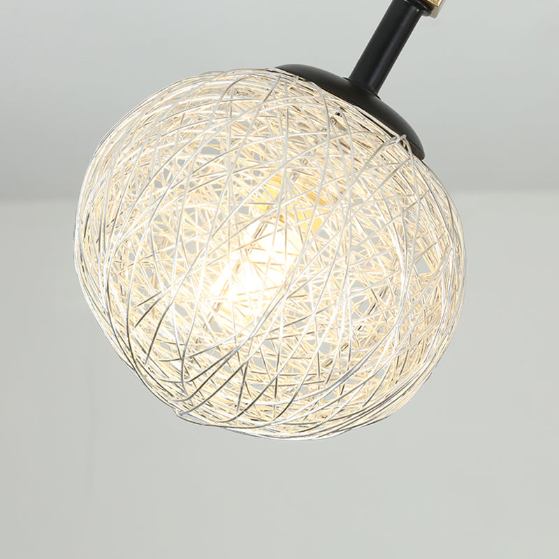 Handwoven Ball Semi Flush Light Fixture Modern 1 Head Ceiling Flush Mount in Gold Finish Clearhalo 'Ceiling Lights' 'Close To Ceiling Lights' 'Close to ceiling' 'Flush mount' Lighting' 331392