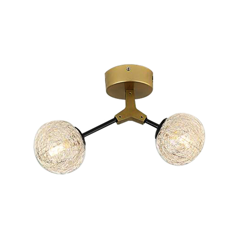 Handwoven Ball Semi Flush Light Fixture Modern 1 Head Ceiling Flush Mount in Gold Finish Clearhalo 'Ceiling Lights' 'Close To Ceiling Lights' 'Close to ceiling' 'Flush mount' Lighting' 331394
