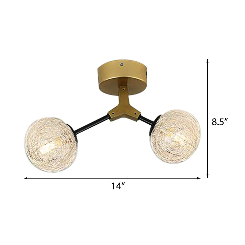Handwoven Ball Semi Flush Light Fixture Modern 1 Head Ceiling Flush Mount in Gold Finish Clearhalo 'Ceiling Lights' 'Close To Ceiling Lights' 'Close to ceiling' 'Flush mount' Lighting' 331395