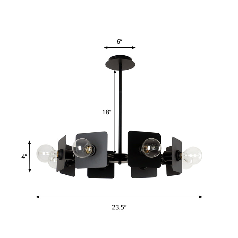 Metal Square Chandelier Lighting Industrial Style 8-Head Black Ceiling Light Fixture with Bare Bulb for Restaurant Clearhalo 'Cast Iron' 'Ceiling Lights' 'Chandeliers' 'Industrial Chandeliers' 'Industrial' 'Metal' 'Middle Century Chandeliers' 'Rustic Chandeliers' 'Tiffany' Lighting' 331401