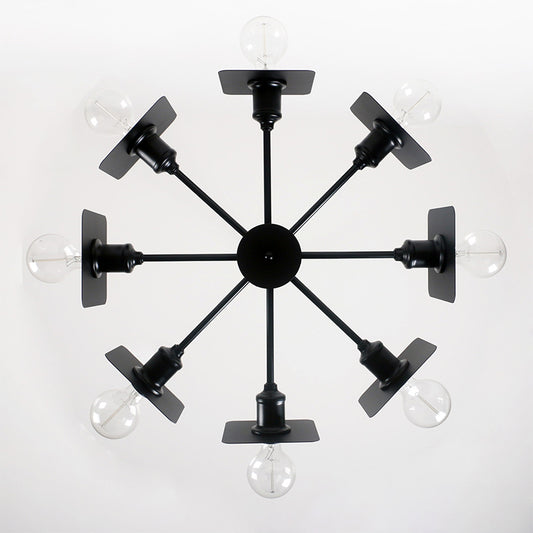 Metal Square Chandelier Lighting Industrial Style 8-Head Black Ceiling Light Fixture with Bare Bulb for Restaurant Clearhalo 'Cast Iron' 'Ceiling Lights' 'Chandeliers' 'Industrial Chandeliers' 'Industrial' 'Metal' 'Middle Century Chandeliers' 'Rustic Chandeliers' 'Tiffany' Lighting' 331402