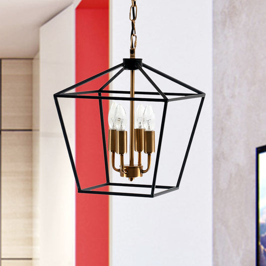4-Light Indoor Hanging Chandelier Lamp Industrial Style Black Pendant Light with Wire Cage Metal Shade Black Clearhalo 'Cast Iron' 'Ceiling Lights' 'Chandeliers' 'Industrial Chandeliers' 'Industrial' 'Metal' 'Middle Century Chandeliers' 'Rustic Chandeliers' 'Tiffany' Lighting' 331410