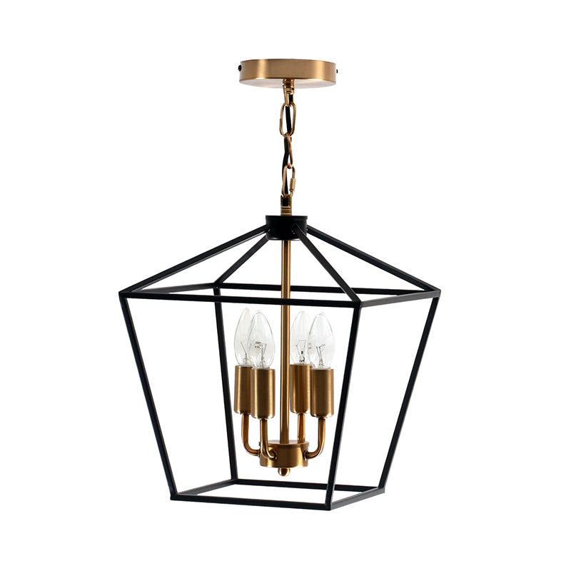 4-Light Indoor Hanging Chandelier Lamp Industrial Style Black Pendant Light with Wire Cage Metal Shade Clearhalo 'Cast Iron' 'Ceiling Lights' 'Chandeliers' 'Industrial Chandeliers' 'Industrial' 'Metal' 'Middle Century Chandeliers' 'Rustic Chandeliers' 'Tiffany' Lighting' 331413