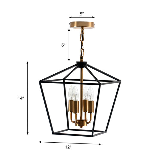 4-Light Indoor Hanging Chandelier Lamp Industrial Style Black Pendant Light with Wire Cage Metal Shade Clearhalo 'Cast Iron' 'Ceiling Lights' 'Chandeliers' 'Industrial Chandeliers' 'Industrial' 'Metal' 'Middle Century Chandeliers' 'Rustic Chandeliers' 'Tiffany' Lighting' 331414