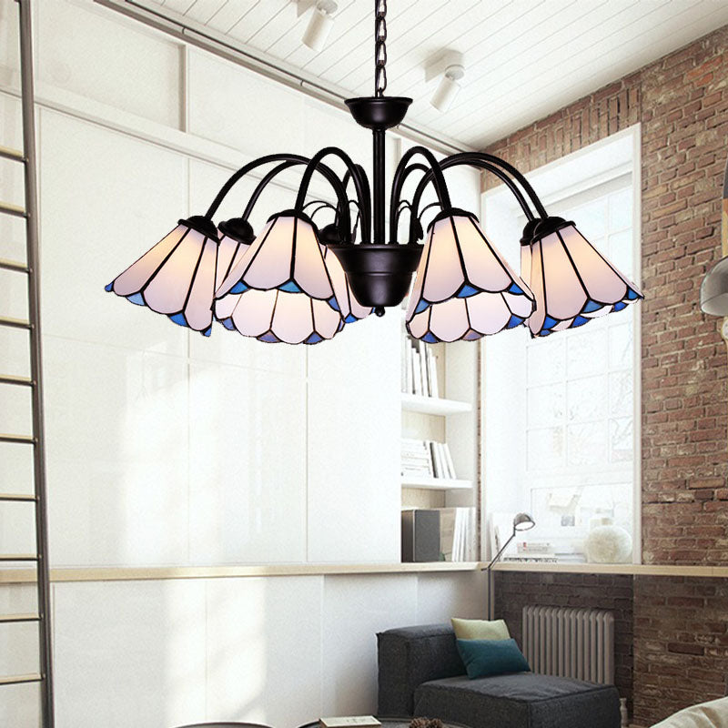 6/8 Lights Conical Chandelier Lighting Baroque Black Cut Glass Ceiling Pendant Light for Living Room 8 Black Clearhalo 'Ceiling Lights' 'Chandeliers' 'Industrial' 'Middle Century Chandeliers' 'Tiffany Chandeliers' 'Tiffany close to ceiling' 'Tiffany' Lighting' 331416