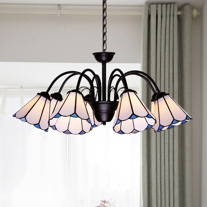 6/8 Lights Conical Chandelier Lighting Baroque Black Cut Glass Ceiling Pendant Light for Living Room Clearhalo 'Ceiling Lights' 'Chandeliers' 'Industrial' 'Middle Century Chandeliers' 'Tiffany Chandeliers' 'Tiffany close to ceiling' 'Tiffany' Lighting' 331417