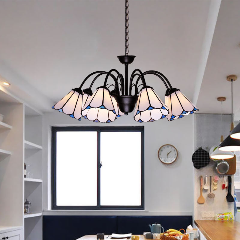 6/8 Lights Conical Chandelier Lighting Baroque Black Cut Glass Ceiling Pendant Light for Living Room Clearhalo 'Ceiling Lights' 'Chandeliers' 'Industrial' 'Middle Century Chandeliers' 'Tiffany Chandeliers' 'Tiffany close to ceiling' 'Tiffany' Lighting' 331418