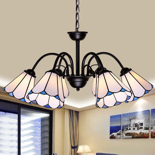6/8 Lights Conical Chandelier Lighting Baroque Black Cut Glass Ceiling Pendant Light for Living Room 6 Black Clearhalo 'Ceiling Lights' 'Chandeliers' 'Industrial' 'Middle Century Chandeliers' 'Tiffany Chandeliers' 'Tiffany close to ceiling' 'Tiffany' Lighting' 331421