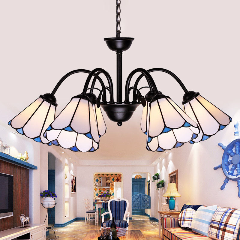 6/8 Lights Conical Chandelier Lighting Baroque Black Cut Glass Ceiling Pendant Light for Living Room Clearhalo 'Ceiling Lights' 'Chandeliers' 'Industrial' 'Middle Century Chandeliers' 'Tiffany Chandeliers' 'Tiffany close to ceiling' 'Tiffany' Lighting' 331422