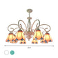 Arched Chandelier Lighting Fixture 5/6/8 Lights White/Blue Glass Tiffany Stylish Hanging Pendant for Bedroom Clearhalo 'Ceiling Lights' 'Chandeliers' 'Industrial' 'Middle Century Chandeliers' 'Tiffany Chandeliers' 'Tiffany close to ceiling' 'Tiffany' Lighting' 331464
