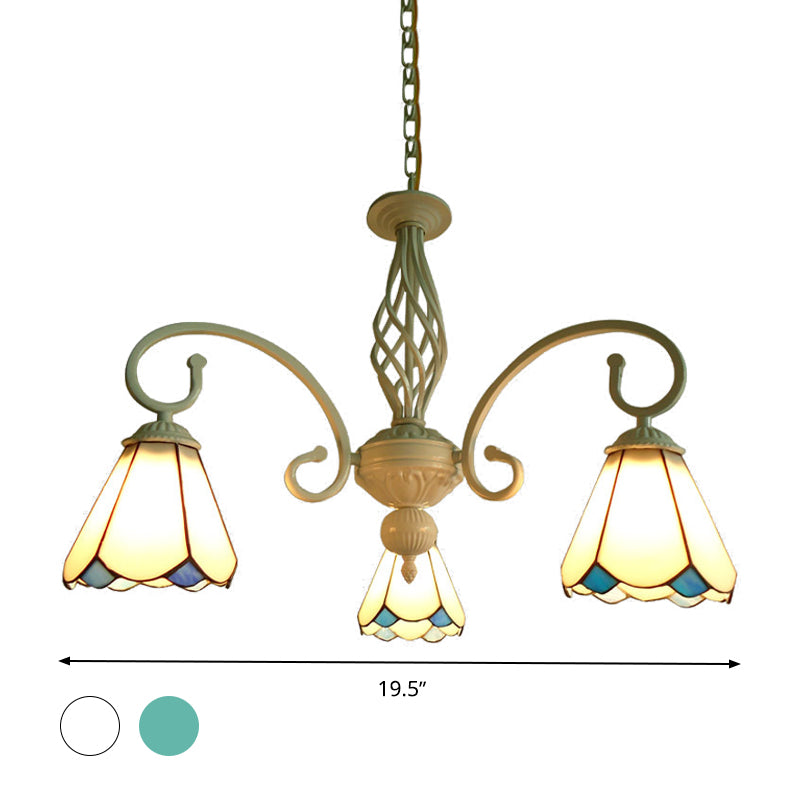 Arched Chandelier Lighting Fixture 5/6/8 Lights White/Blue Glass Tiffany Stylish Hanging Pendant for Bedroom Clearhalo 'Ceiling Lights' 'Chandeliers' 'Industrial' 'Middle Century Chandeliers' 'Tiffany Chandeliers' 'Tiffany close to ceiling' 'Tiffany' Lighting' 331474