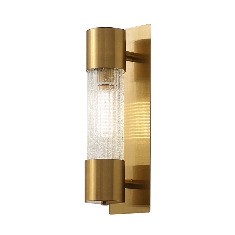 1 Bulb Cylindrical Wall Lighting Minimalism Gold Crackle Glass Wall Sconce Light, 15"/19.5" High Clearhalo 'Wall Lamps & Sconces' 'Wall Lights' Lighting' 331502