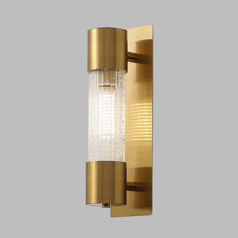 1 Bulb Cylindrical Wall Lighting Minimalism Gold Crackle Glass Wall Sconce Light, 15"/19.5" High Clearhalo 'Wall Lamps & Sconces' 'Wall Lights' Lighting' 331503