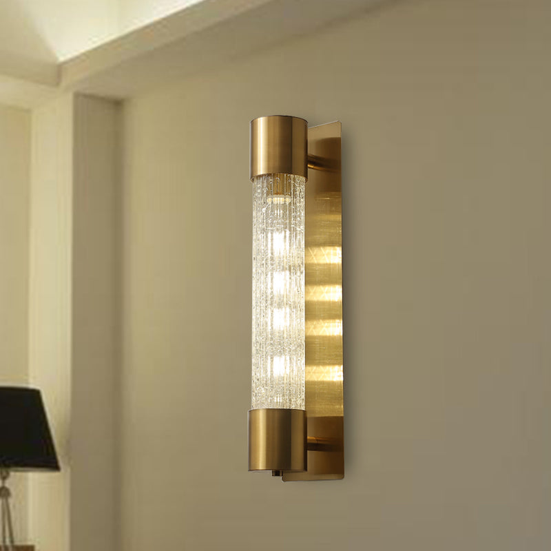 1 Bulb Cylindrical Wall Lighting Minimalism Gold Crackle Glass Wall Sconce Light, 15"/19.5" High Gold 19.5" Clearhalo 'Wall Lamps & Sconces' 'Wall Lights' Lighting' 331505