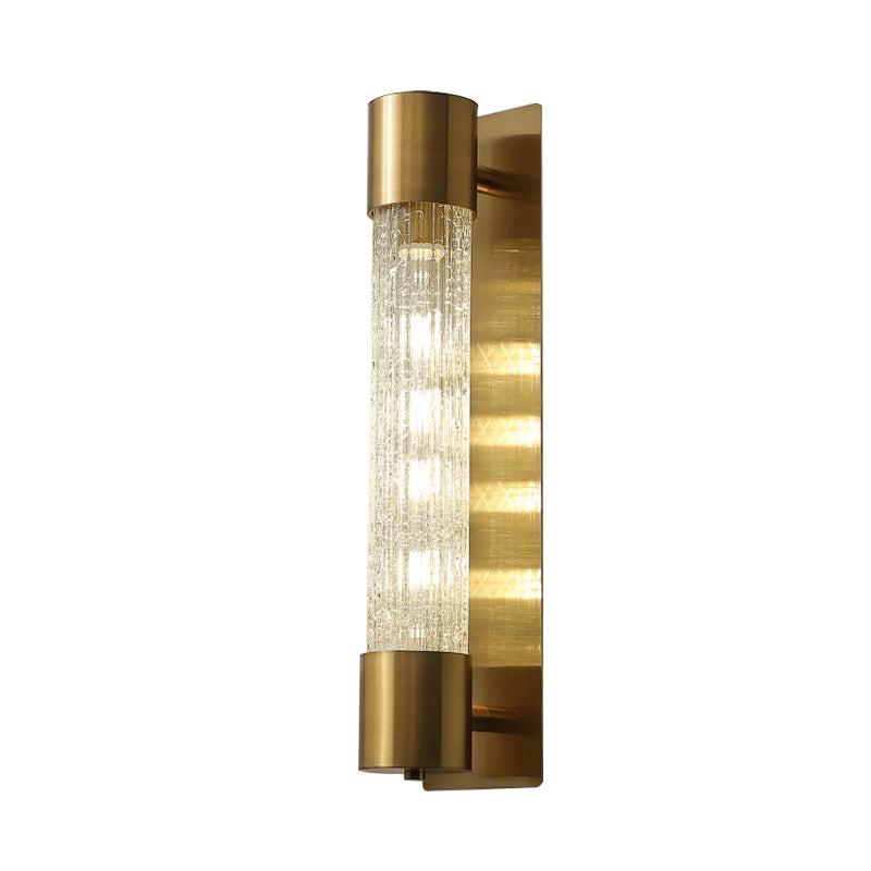1 Bulb Cylindrical Wall Lighting Minimalism Gold Crackle Glass Wall Sconce Light, 15"/19.5" High Clearhalo 'Wall Lamps & Sconces' 'Wall Lights' Lighting' 331507