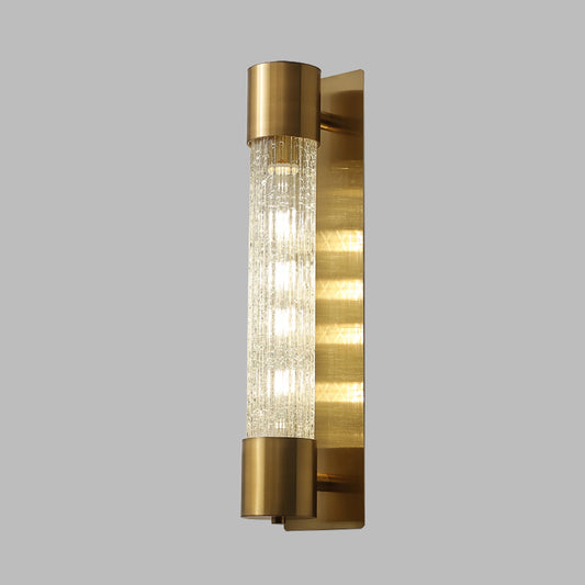 1 Bulb Cylindrical Wall Lighting Minimalism Gold Crackle Glass Wall Sconce Light, 15"/19.5" High Clearhalo 'Wall Lamps & Sconces' 'Wall Lights' Lighting' 331508