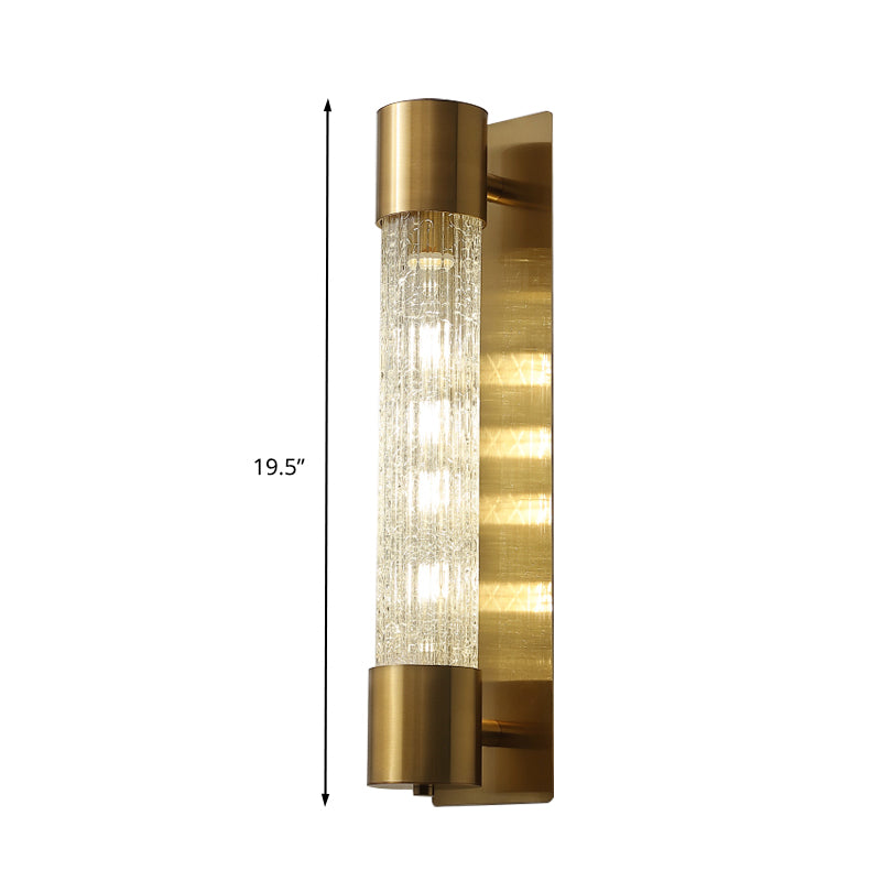 1 Bulb Cylindrical Wall Lighting Minimalism Gold Crackle Glass Wall Sconce Light, 15"/19.5" High Clearhalo 'Wall Lamps & Sconces' 'Wall Lights' Lighting' 331509