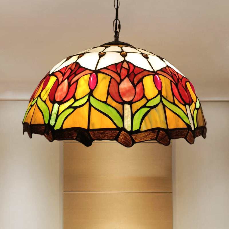 Yellow 3 Lights Ceiling Chandelier Victorian Hand Cut Glass Blossom Hanging Pendant Light Clearhalo 'Ceiling Lights' 'Chandeliers' 'Industrial' 'Middle Century Chandeliers' 'Tiffany Chandeliers' 'Tiffany close to ceiling' 'Tiffany' Lighting' 331527