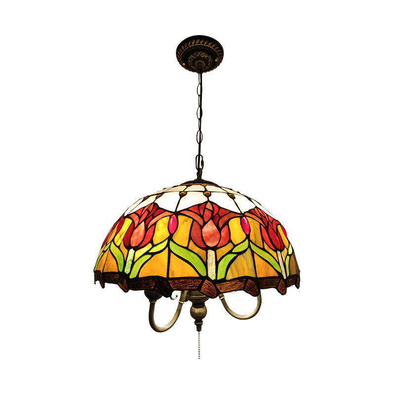 Yellow 3 Lights Ceiling Chandelier Victorian Hand Cut Glass Blossom Hanging Pendant Light Clearhalo 'Ceiling Lights' 'Chandeliers' 'Industrial' 'Middle Century Chandeliers' 'Tiffany Chandeliers' 'Tiffany close to ceiling' 'Tiffany' Lighting' 331529
