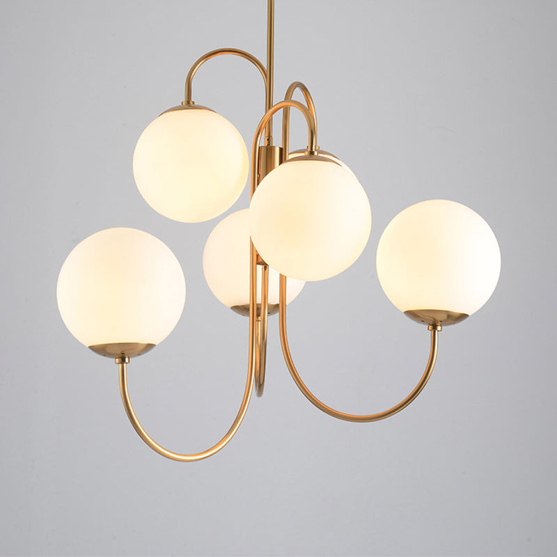 6 Heads Living Room Chandelier Lighting Contemporary Gold Finish Hanging Pendant Lamp with Sphere Frosted Glass Shade Gold Clearhalo 'Ceiling Lights' 'Chandeliers' 'Glass shade' 'Glass' 'Modern Chandeliers' 'Modern' Lighting' 331533