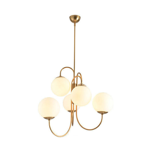6 Heads Living Room Chandelier Lighting Contemporary Gold Finish Hanging Pendant Lamp with Sphere Frosted Glass Shade Clearhalo 'Ceiling Lights' 'Chandeliers' 'Glass shade' 'Glass' 'Modern Chandeliers' 'Modern' Lighting' 331534