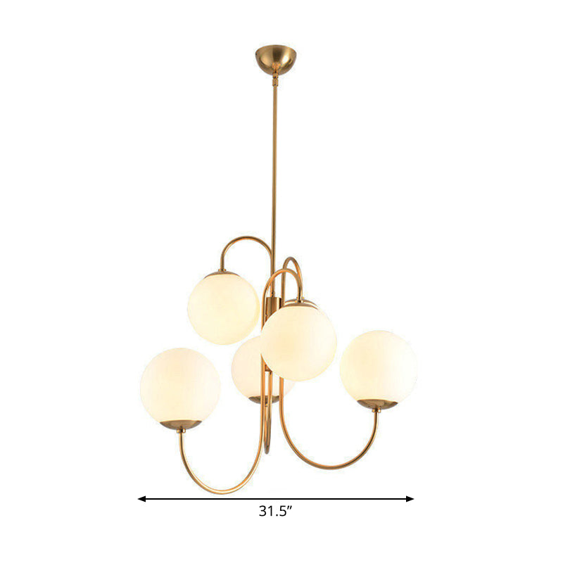 6 Heads Living Room Chandelier Lighting Contemporary Gold Finish Hanging Pendant Lamp with Sphere Frosted Glass Shade Clearhalo 'Ceiling Lights' 'Chandeliers' 'Glass shade' 'Glass' 'Modern Chandeliers' 'Modern' Lighting' 331535