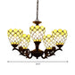 Tiffany Jeweled Chandelier Light Fixture 5 Lights Beige Glass Suspension Lamp in Black Clearhalo 'Ceiling Lights' 'Chandeliers' 'Industrial' 'Middle Century Chandeliers' 'Tiffany Chandeliers' 'Tiffany close to ceiling' 'Tiffany' Lighting' 331545