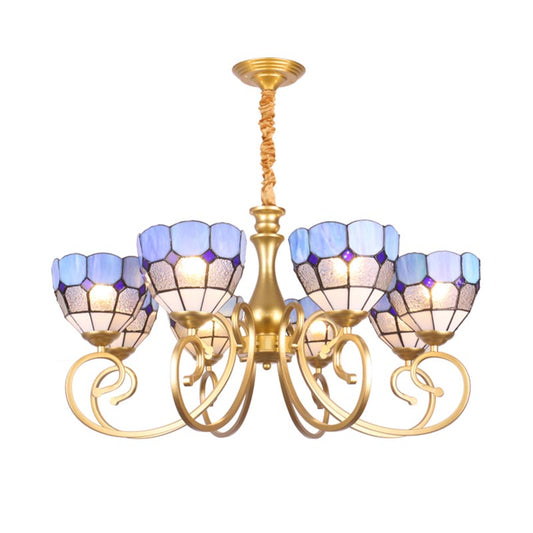 Bowl Chandelier Lighting Baroque Stained Art Glass 8 Lights Gold Down Lighting Pendant Clearhalo 'Ceiling Lights' 'Chandeliers' 'Industrial' 'Middle Century Chandeliers' 'Tiffany Chandeliers' 'Tiffany close to ceiling' 'Tiffany' Lighting' 331559