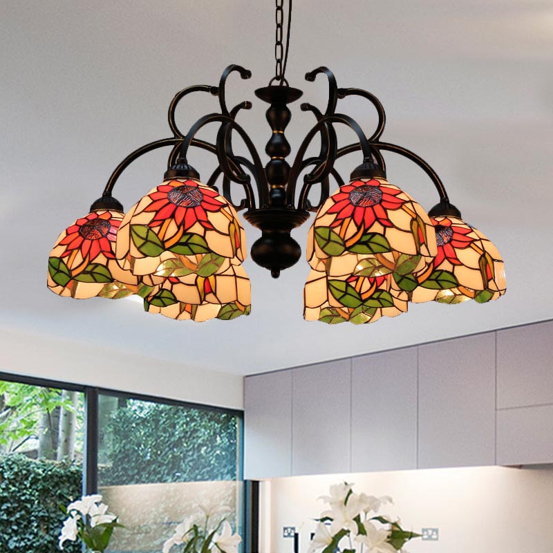 Cut Glass Floral Chandelier Pendant Light Victorian 6 Heads Black Ceiling Suspension Lamp for Living Room Black Clearhalo 'Ceiling Lights' 'Chandeliers' 'Industrial' 'Middle Century Chandeliers' 'Tiffany Chandeliers' 'Tiffany close to ceiling' 'Tiffany' Lighting' 331574