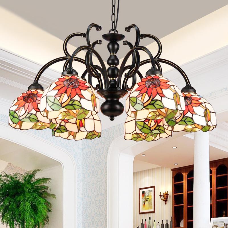 Cut Glass Floral Chandelier Pendant Light Victorian 6 Heads Black Ceiling Suspension Lamp for Living Room Clearhalo 'Ceiling Lights' 'Chandeliers' 'Industrial' 'Middle Century Chandeliers' 'Tiffany Chandeliers' 'Tiffany close to ceiling' 'Tiffany' Lighting' 331575