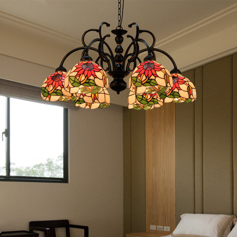 Cut Glass Floral Chandelier Pendant Light Victorian 6 Heads Black Ceiling Suspension Lamp for Living Room Clearhalo 'Ceiling Lights' 'Chandeliers' 'Industrial' 'Middle Century Chandeliers' 'Tiffany Chandeliers' 'Tiffany close to ceiling' 'Tiffany' Lighting' 331576