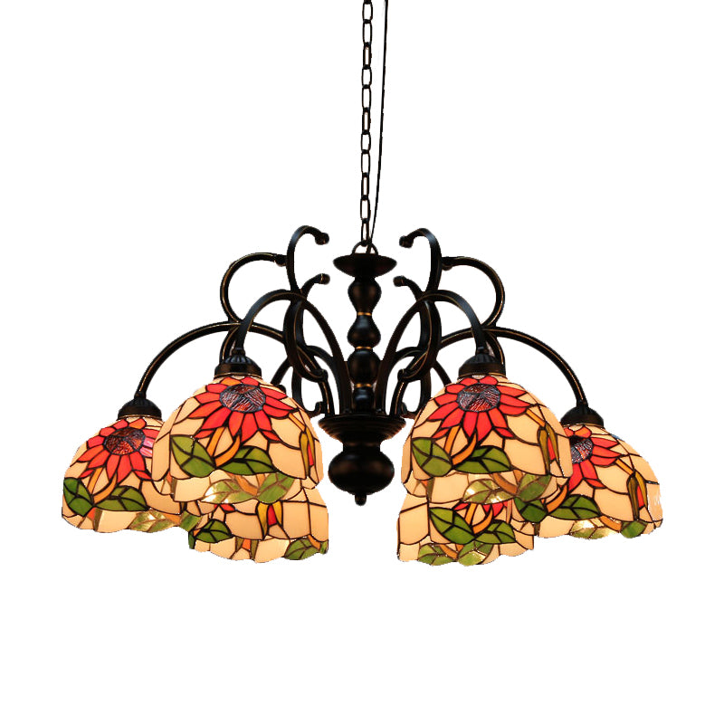 Cut Glass Floral Chandelier Pendant Light Victorian 6 Heads Black Ceiling Suspension Lamp for Living Room Clearhalo 'Ceiling Lights' 'Chandeliers' 'Industrial' 'Middle Century Chandeliers' 'Tiffany Chandeliers' 'Tiffany close to ceiling' 'Tiffany' Lighting' 331577