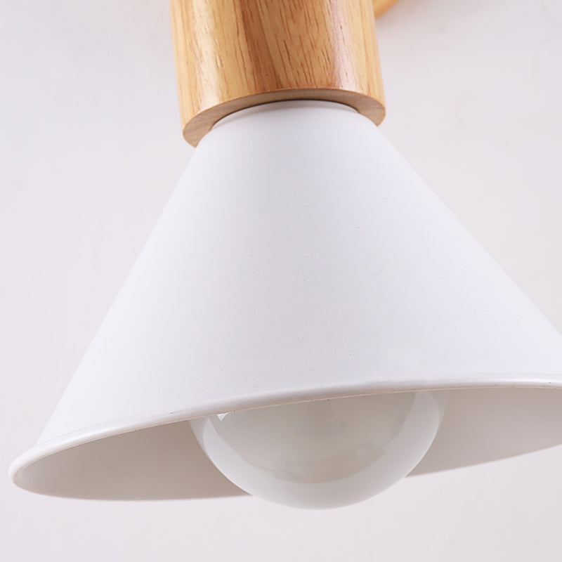 Cone Shade Metallic Wall Sconce Nordic Stylish 1 Light Blue/Pink/White Wall Mount Light with Wooden Cap Clearhalo 'Art deco wall lights' 'Cast Iron' 'Glass' 'Industrial wall lights' 'Industrial' 'Middle century wall lights' 'Modern' 'Rustic wall lights' 'Tiffany' 'Traditional wall lights' 'Wall Lamps & Sconces' 'Wall Lights' Lighting' 331584