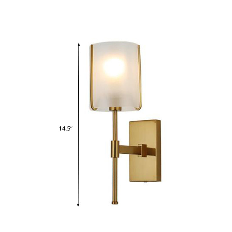 1-Head Metal Wall Lighting Traditional Gold Straight Arm Bedroom LED Wall Mount Light with Frosted Glass Shade Clearhalo 'Wall Lamps & Sconces' 'Wall Lights' Lighting' 331610