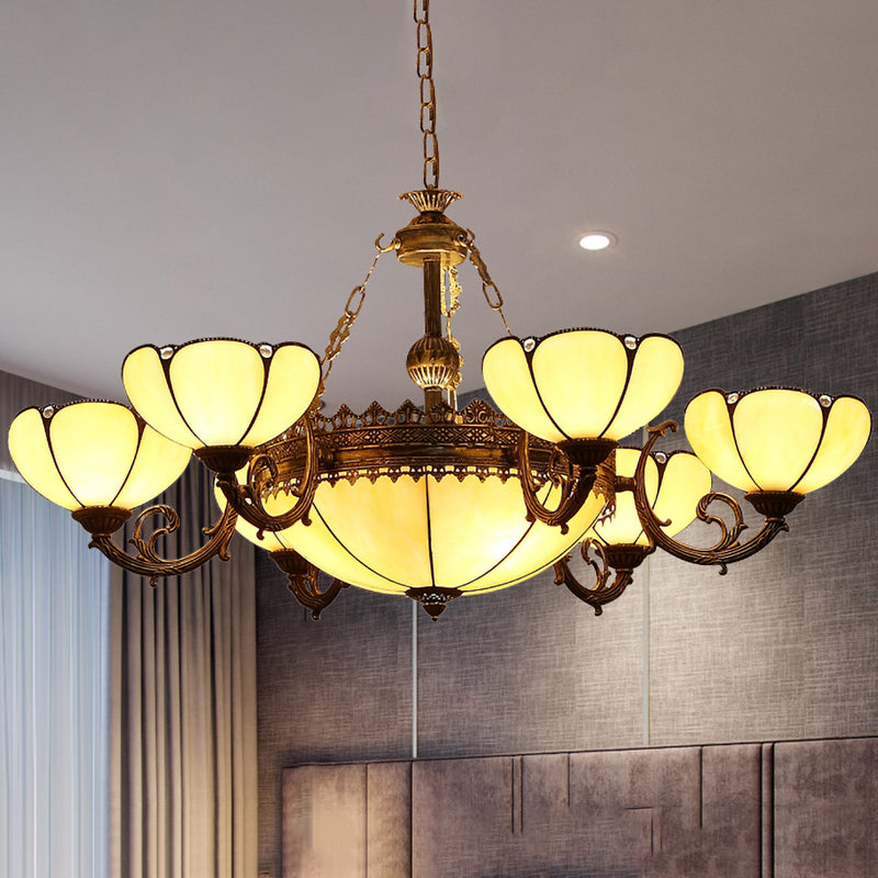 Blossom Yellow Glass Pendant Chandelier Baroque 8 Lights Black Drop Lamp for Bedroom Clearhalo 'Ceiling Lights' 'Chandeliers' 'Industrial' 'Middle Century Chandeliers' 'Tiffany Chandeliers' 'Tiffany close to ceiling' 'Tiffany' Lighting' 331612