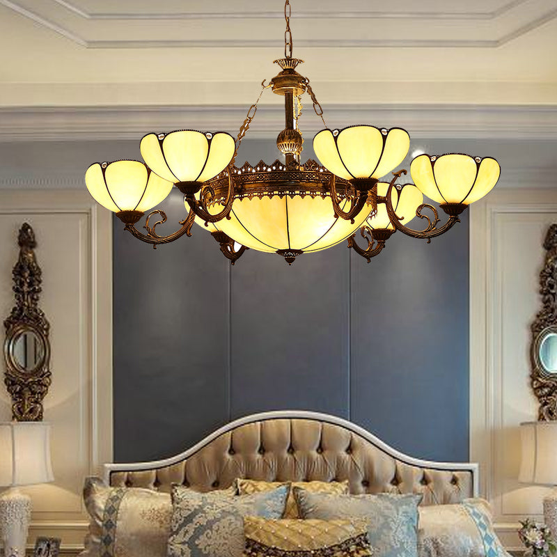 Blossom Yellow Glass Pendant Chandelier Baroque 8 Lights Black Drop Lamp for Bedroom Clearhalo 'Ceiling Lights' 'Chandeliers' 'Industrial' 'Middle Century Chandeliers' 'Tiffany Chandeliers' 'Tiffany close to ceiling' 'Tiffany' Lighting' 331613