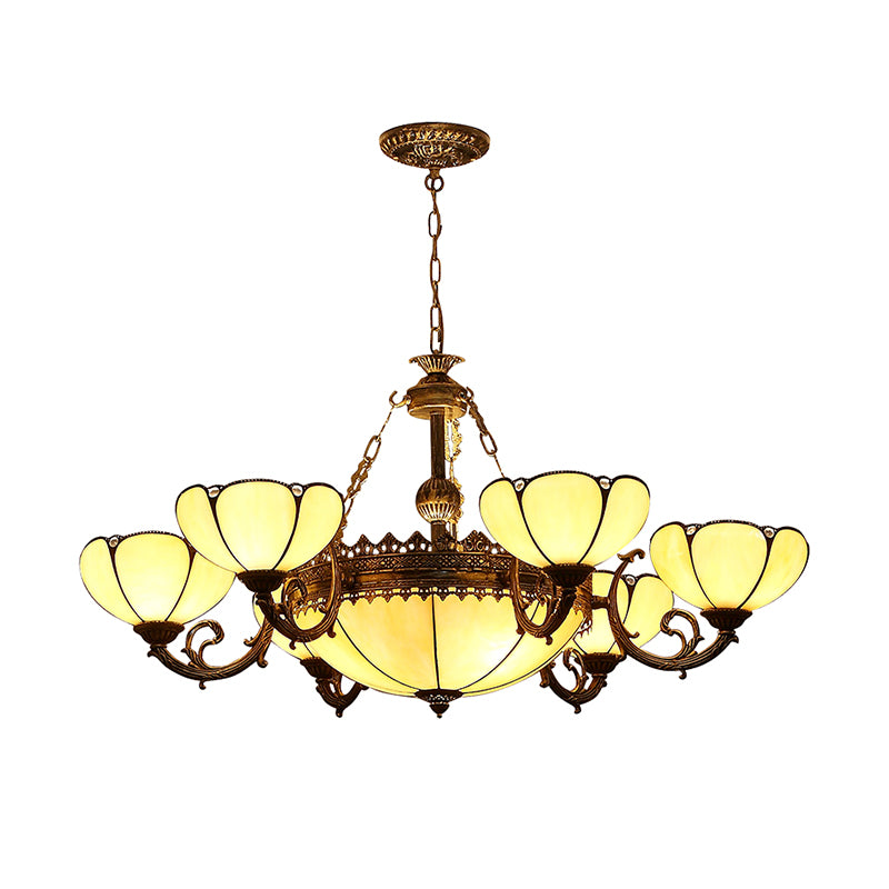 Blossom Yellow Glass Pendant Chandelier Baroque 8 Lights Black Drop Lamp for Bedroom Clearhalo 'Ceiling Lights' 'Chandeliers' 'Industrial' 'Middle Century Chandeliers' 'Tiffany Chandeliers' 'Tiffany close to ceiling' 'Tiffany' Lighting' 331614