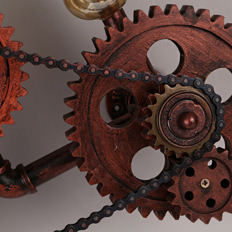 Gear Design Corridor Wall Sconce Lamp Wrought Iron 2 Lights Industrial Wall Light with Bare Bulb in Weathered Copper Clearhalo 'Art deco wall lights' 'Cast Iron' 'Glass' 'Industrial wall lights' 'Industrial' 'Middle century wall lights' 'Modern' 'Rustic wall lights' 'Tiffany' 'Traditional wall lights' 'Wall Lamps & Sconces' 'Wall Lights' Lighting' 331621