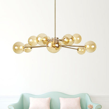 Gold Round Chandelier Lighting Fixture Modernism 12 Bulbs Amber Glass LED Hanging Ceiling Lamp Amber Clearhalo 'Ceiling Lights' 'Chandeliers' 'Glass shade' 'Glass' 'Modern Chandeliers' 'Modern' Lighting' 331627